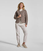 Ladies Check Quilted Jacket - Navy & Stone