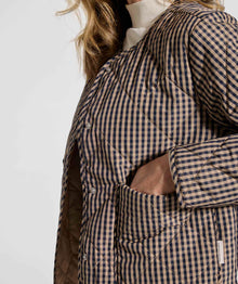 Ladies Check Quilted Jacket - Navy & Stone